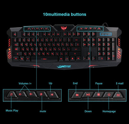 J10 tricolor backlight wired gaming keyboard set colorful luminous gaming mouse keyboard Russian keyboard